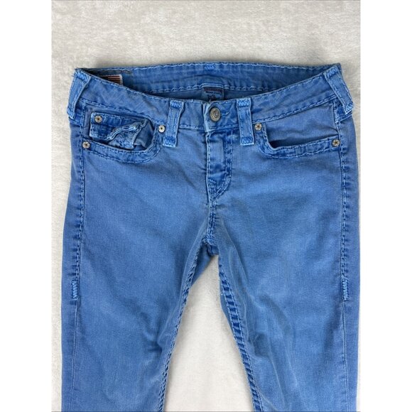 True Religion Jeans Womens Size 32 Blue Lily Super T Capri Made In USA *FLAW - Picture 2 of 13